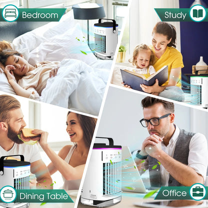 Draagbare Mini Aircooler – USB Evaporatieve Ventilator met Luchtbevochtiger & Luchtreiniger voor Thuis