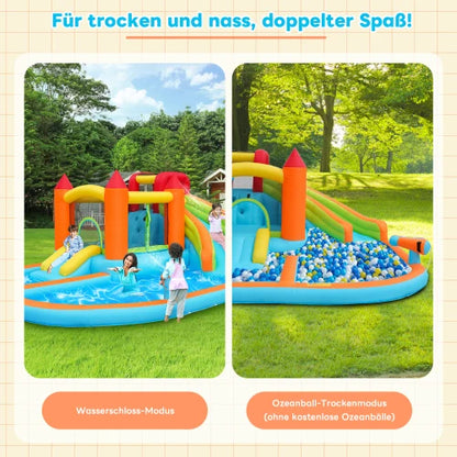 Multifunctioneel Opblaasbaar Springkasteel met Waterglijbaan, Trampoline & Basketbalring – Voor Kinderen – Met Blower