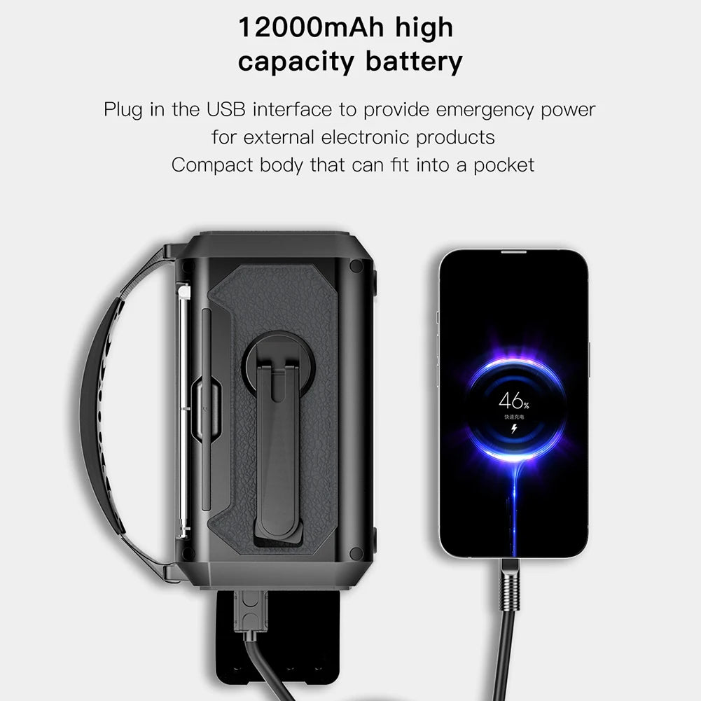 12000mAh Noodradio met Zonnepaneel & Crank – Draagbare AM/FM Radio, Powerbank & Zaklamp voor Outdoor Survival