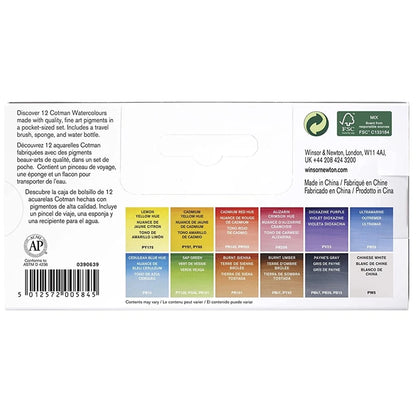 Winsor & Newton Cotman Waterverf Set | 12 Kleuren Half-Pans voor Buiten Schilderen in Plastic Doos