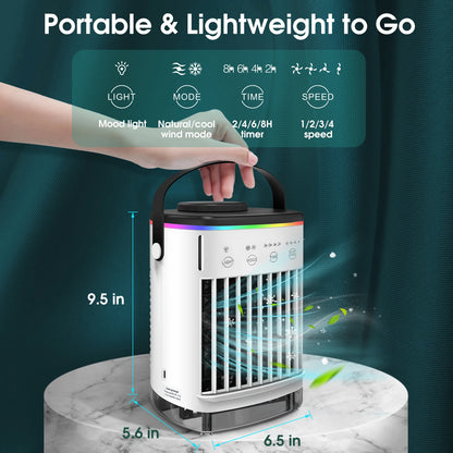 Draagbare Mini Aircooler – USB Evaporatieve Ventilator met Luchtbevochtiger & Luchtreiniger voor Thuis