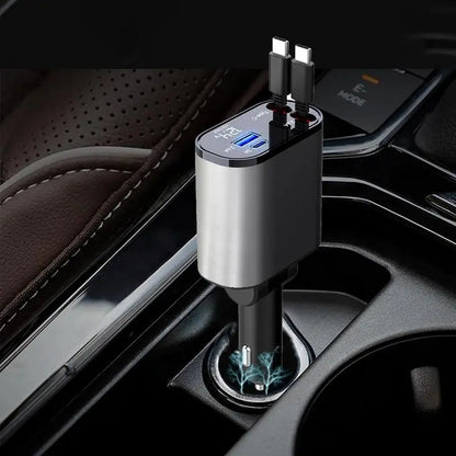 4-in-1-Autoadapter – Einziehbares Kabel, 120-W-Multiport-Universalladegerät für 12-V-/24-V-Fahrzeuge