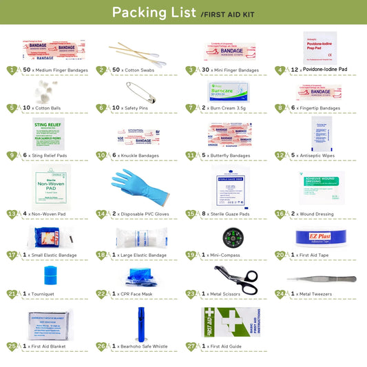 220-delige Eerste Hulp Set Navulaccessoires - Bandages, Wondkussens en Medische Tape voor Thuis, Sport & Outdoor