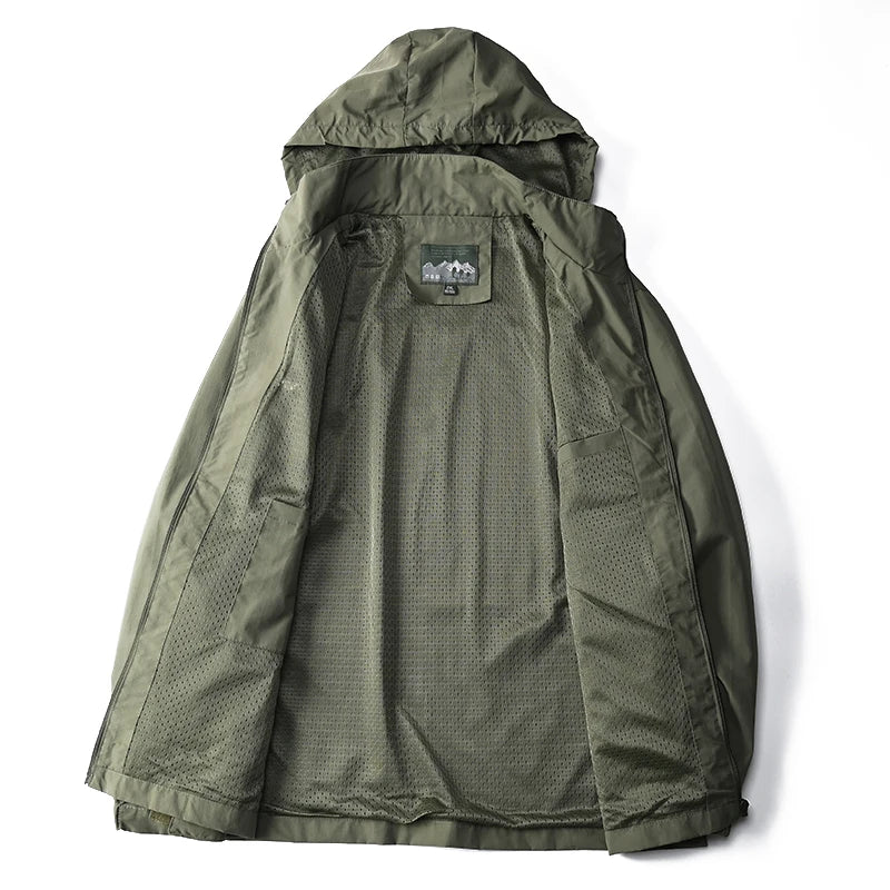 Tactische Windbreaker Jas Heren – Waterdichte Outdoor Jas met Afneembare Capuchon, Lichtgewicht en Ademend voor Lente en Herfst