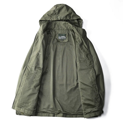 Tactische Windbreaker Jas Heren – Waterdichte Outdoor Jas met Afneembare Capuchon, Lichtgewicht en Ademend voor Lente en Herfst