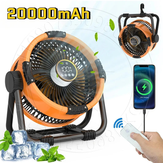 Draagbare Camping Ventilator – 20000mAh Oplaadbare Draadloze Ventilator met Powerbank & Afstandsbediening