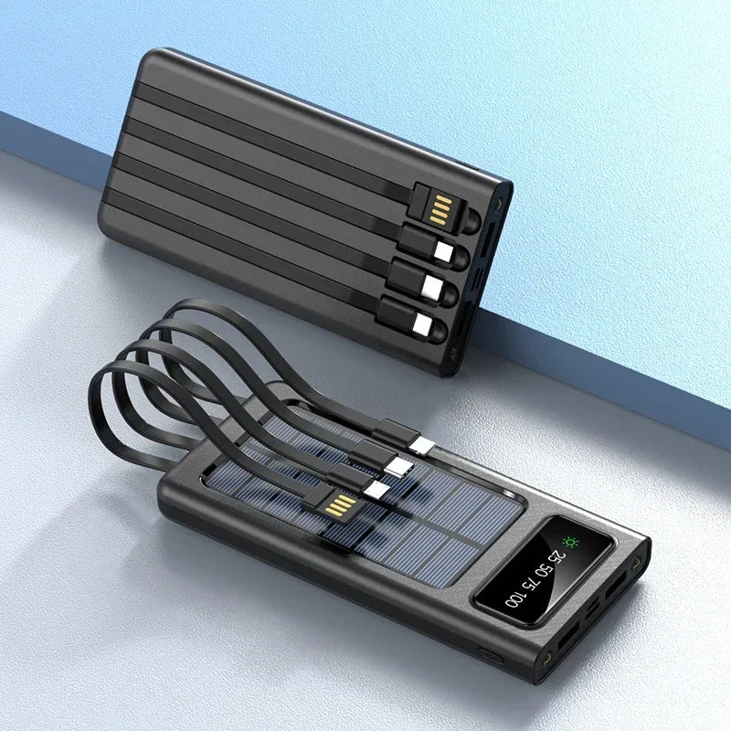 20000mAh Solar Powerbank – Snelladen met Ingebouwde Kabels, LED Display & Meerdere USB-Poorten