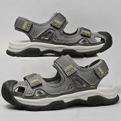 Outdoor Heren Sandalen Echt Leer – Gesloten Neus, Zomerschoenen, Grote Maat, Rubber Zool