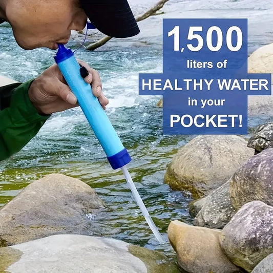 Tragbarer Wasserfilter – Survival-Strohhalm mit 0,01 Mikron 4-Stufen-Filtersystem für Outdoor und Survival