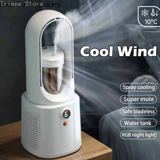 Bladeloze USB Ventilator – Draagbare & Stilte Bevochtigende Ventilator met Nachtlamp