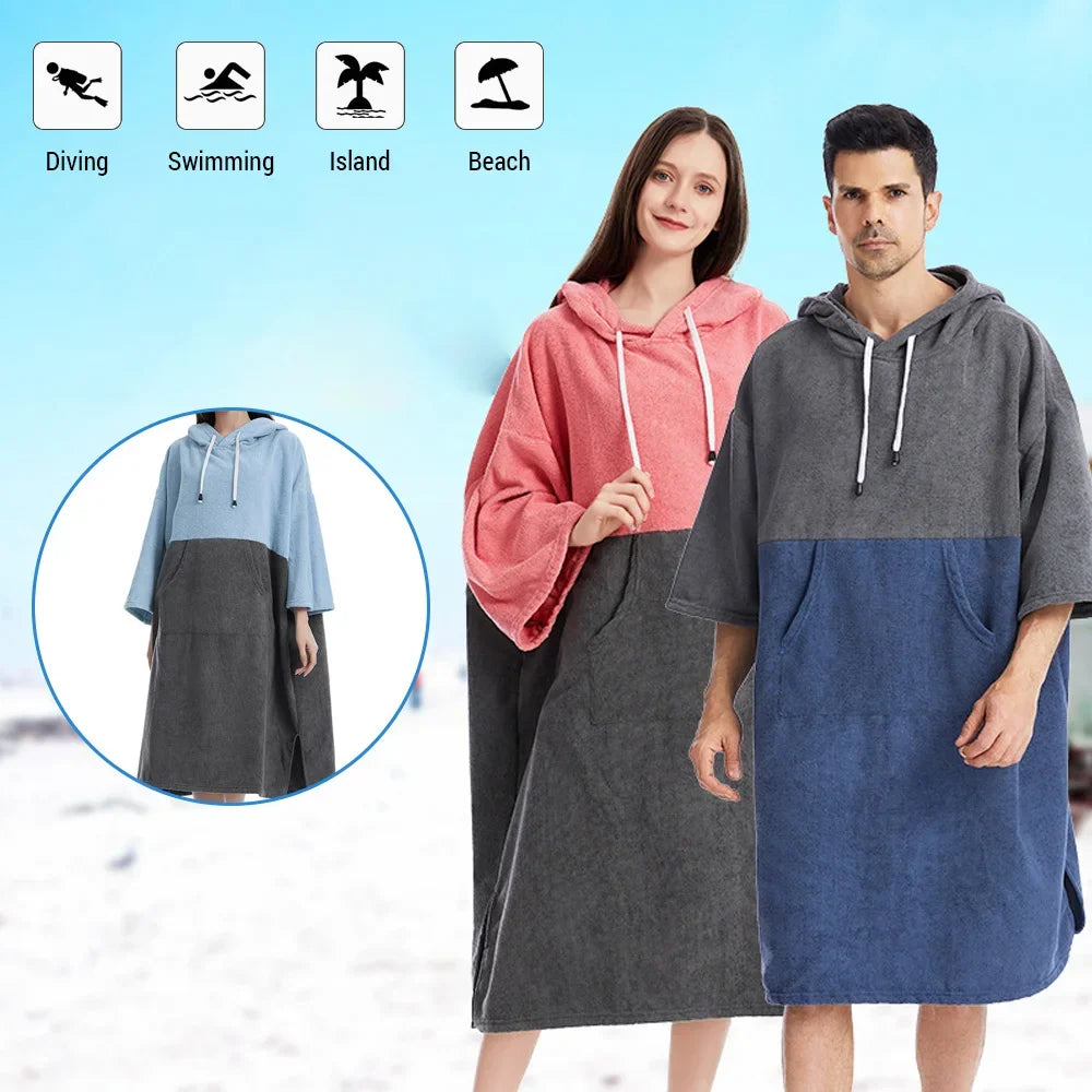 Quick-Dry Badjas Poncho - Surfponcho met Kap, Winddicht en Warm voor Stranden, Zwemmen en Duiken