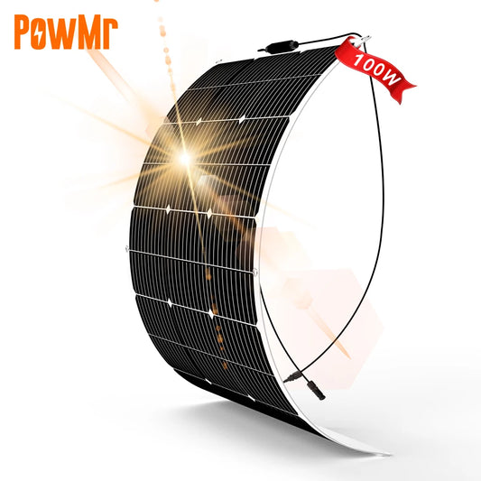 PowMr 100 W flexibles Solarpanel – 12 V monokristalline, biegbare Solarzelle für Camping, Wohnmobil, Boot und mobile Stromversorgung