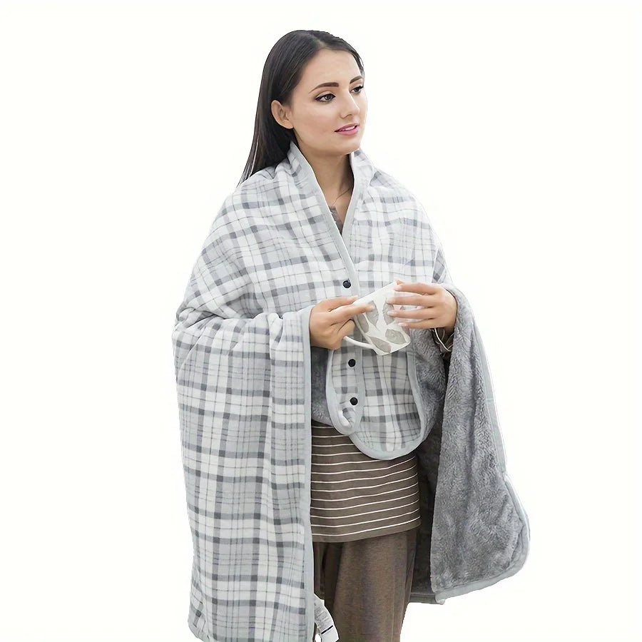 Draagbare Sjaaldeken – Flanellen Casual Office Deken met Drukknopen – Warm en Comfortabel