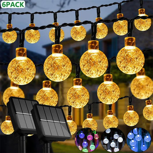 LED-Solar-Lichterkette – 60 wasserdichte LED-Kristallkugel-Lichter mit 8 Modi für Garten, Party und Baumdekoration