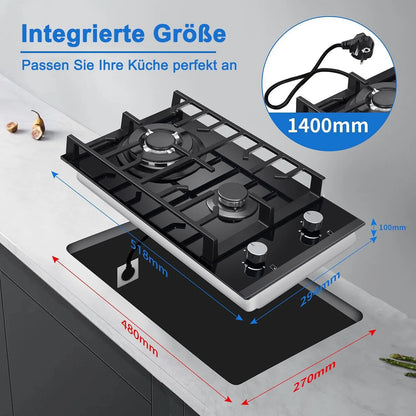 2-Pits Inbouwkookplaat – Keramisch Glas – Aardgas & Propaan – Elektronische Ontsteking