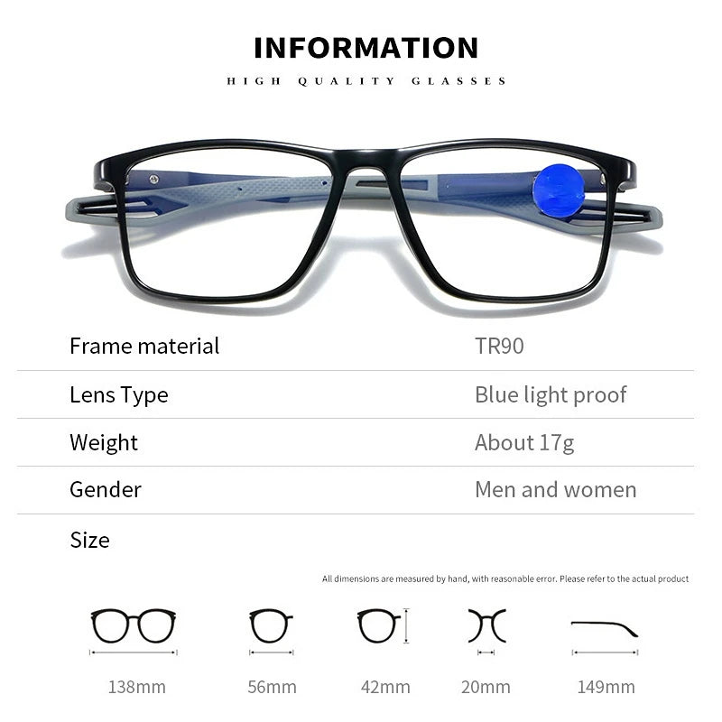 Anti-blue Light Leesbril – Ultralichte TR90 Bril voor Presbyopie, Unisex Optische Bril met Dioptrieën tot +4.0