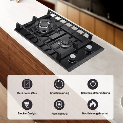 2-Pits Inbouwkookplaat – Keramisch Glas – Aardgas & Propaan – Elektronische Ontsteking