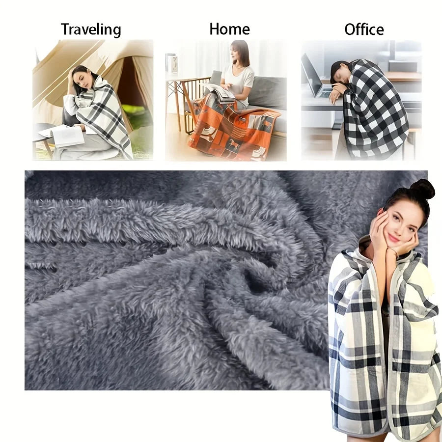 Draagbare Sjaaldeken – Flanellen Casual Office Deken met Drukknopen – Warm en Comfortabel