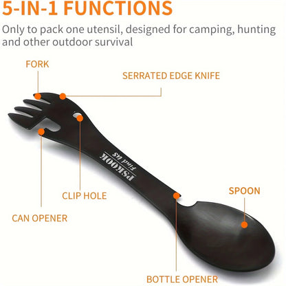 5-in-1 Outdoor-Survival-Besteck – Multifunktionslöffel, Gabel, Messer und Flaschen-/Dosenöffner, EDC-Camping-Set
