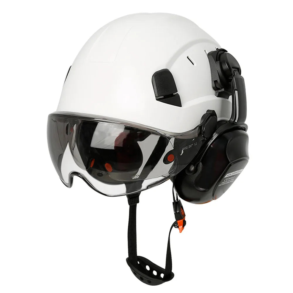 CE Certified Safety Helmet with Visor, Built-in Goggles &amp; Earmuffs – Hard Hat for Engineers &amp; Industrial Work – Head Protection to ANSI Standards