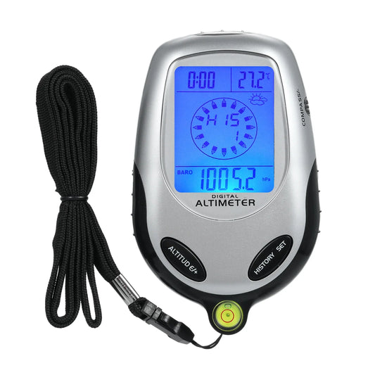 Elektronischer 8-in-1-Handhöhenmesser – Kompass, Barometer, Thermometer, Wetterstation, Uhrzeit und Kalender zum Bergsteigen