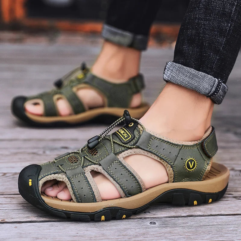 Zomerse Herensandalen – Ademend Kunstleren Casual Sandalen met Elastische Band, Outdoor Strand- en Romeinse Schoenen