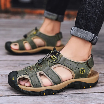Zomerse Herensandalen – Ademend Kunstleren Casual Sandalen met Elastische Band, Outdoor Strand- en Romeinse Schoenen