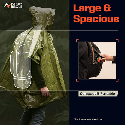 Wasserdichter Notfall-Regenponcho – Aluminiumfolie, Hitzeschutz, leichter und wiederverwendbarer Überlebens-Regenmantel
