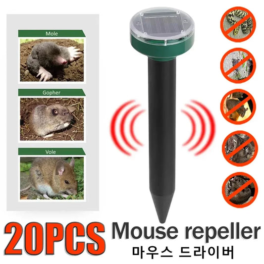 Solar Ultrasonic Muizen- en Slangen Repeller, Insectenwerende Device met Vibration en Hoogvermogen, Oplaadbare Zonenergie, IP64 Waterdicht