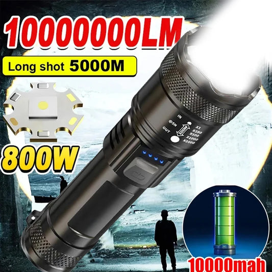 Powerful LED Flashlight 2000LM - Tactical Flashlight with Display, USB Rechargeable, Waterproof, Zoom Function for Camping, Fishing &amp; Emergency Situations