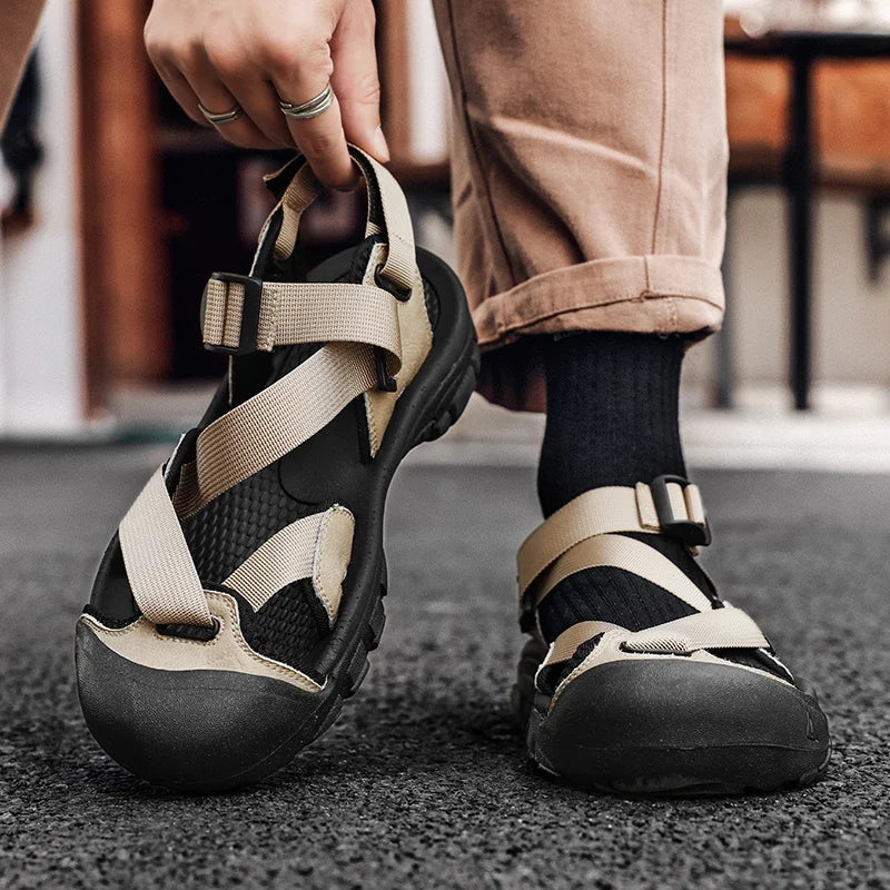 Zomerse Casual Herensandalen – Comfortabele Ademend Roman Outdoor Slippers met Antislip Zool