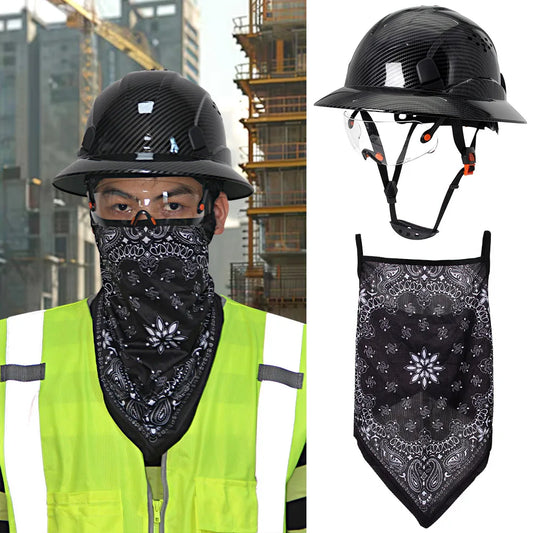 CE-Schutzhelm aus Kohlefaser – Schutzhelm mit voller Krempe, integrierter Schutzbrille und dreieckigem Gesichtsschutz