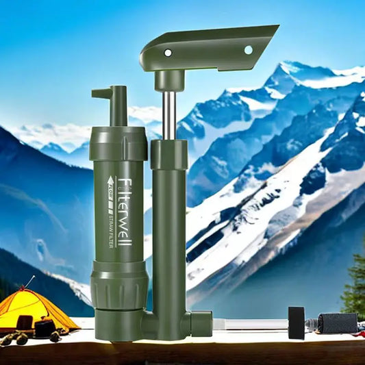 Filterwell Mini-Taschen-Handpumpen-Wasserfilter – tragbarer Outdoor-Survival-Wasserreiniger für Camping, Wandern, Reisen und den Notfall