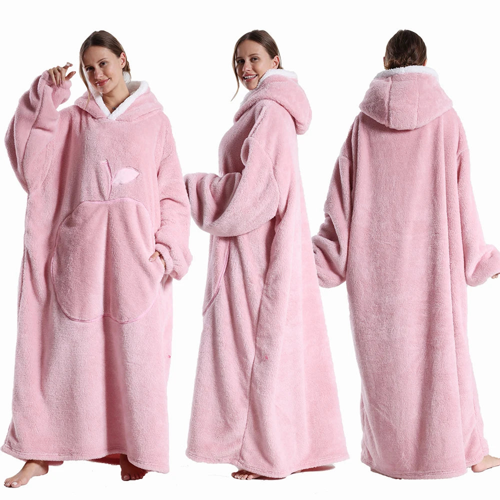 Extra lange tragbare Decke mit Ärmeln – Winter-Flanell-TV-Decke mit Kapuze – bequemes und weiches Fleece für Erwachsene