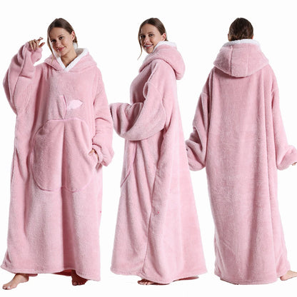 Extra lange tragbare Decke mit Ärmeln – Winter-Flanell-TV-Decke mit Kapuze – bequemes und weiches Fleece für Erwachsene