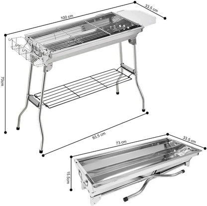 Opvouwbare RVS Houtskool BBQ | Draagbare Barbecue Grill met Accessoires