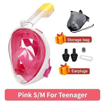 Full Face Snorkelmasker voor Kinderen en Volwassenen | Anti-Fog Duikmasker voor Veilig Ademhalen en Snorkelen