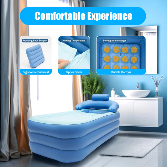 Opvouwbaar Draagbaar Badkuip PVC – Inflatable Warm Spa Zwembad – Blauw – Voor Volwassenen