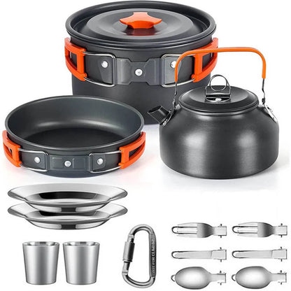 Camping Cooking Set | Outdoor Kookset met Teapot voor 2-3 Personen | Non-stick Pannen en Opvouwbare Tas