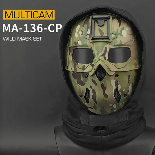 Taktische Vollgesichts-Schutzmaske – Outdoor Airsoft Camouflage Maske mit Kapuze