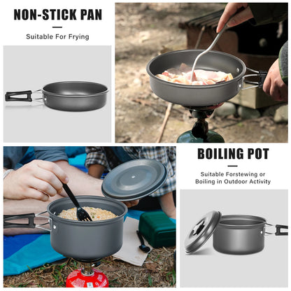 Camping Kookgerei Set - Lichtgewicht Anti-aanbak Potten & Pannen met Opbergtas voor 2-3 Personen