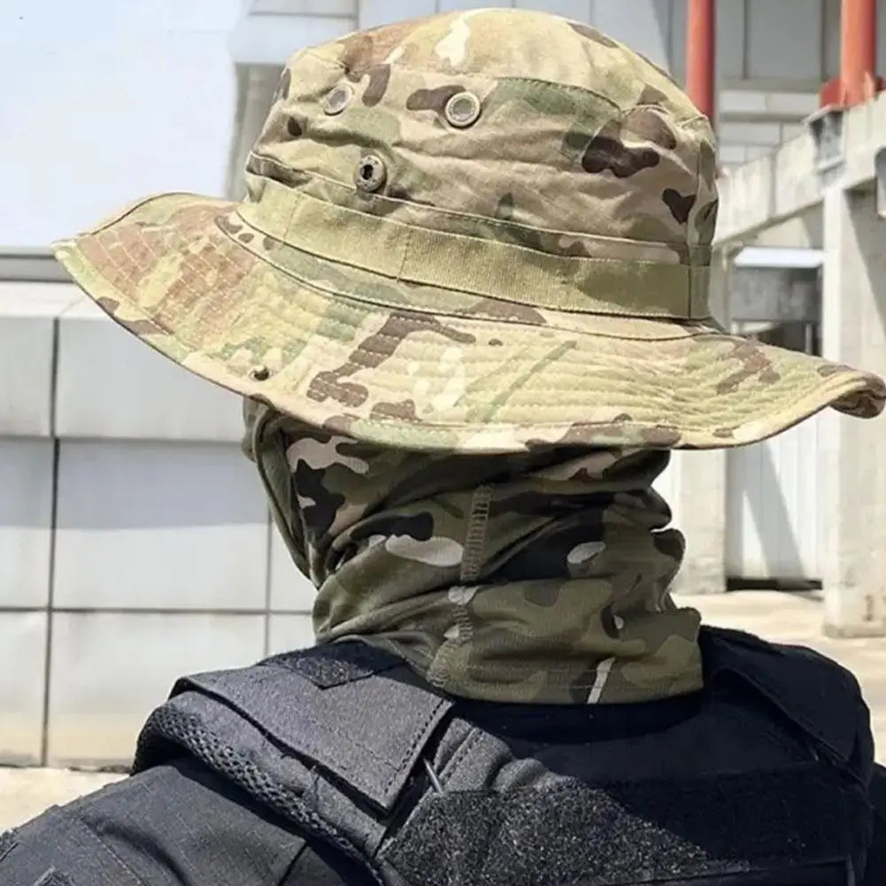 Camouflage-Outdoor-Hut mit Gesichtsbedeckung – UV-Schutz, verstellbarer Boonie-Hut zum Wandern, Angeln und Camping