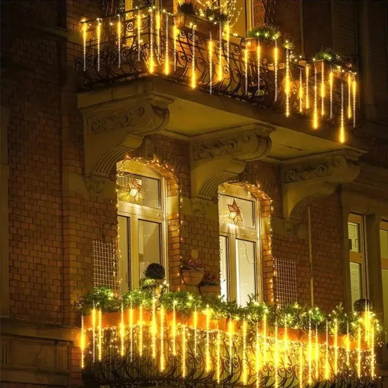 Wasserdichte LED-Meteorregen-Girlandenlichter – Weihnachts- und Straßendekoration, 30 cm/50 cm Röhren, EU-Stecker