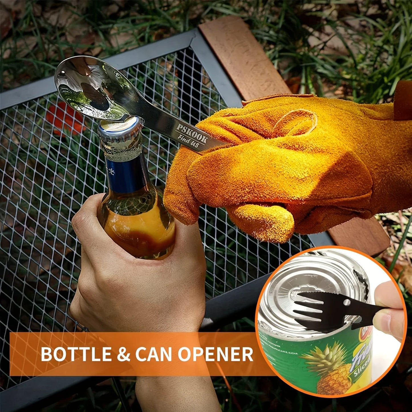 5-in-1 Outdoor-Survival-Besteck – Multifunktionslöffel, Gabel, Messer und Flaschen-/Dosenöffner, EDC-Camping-Set