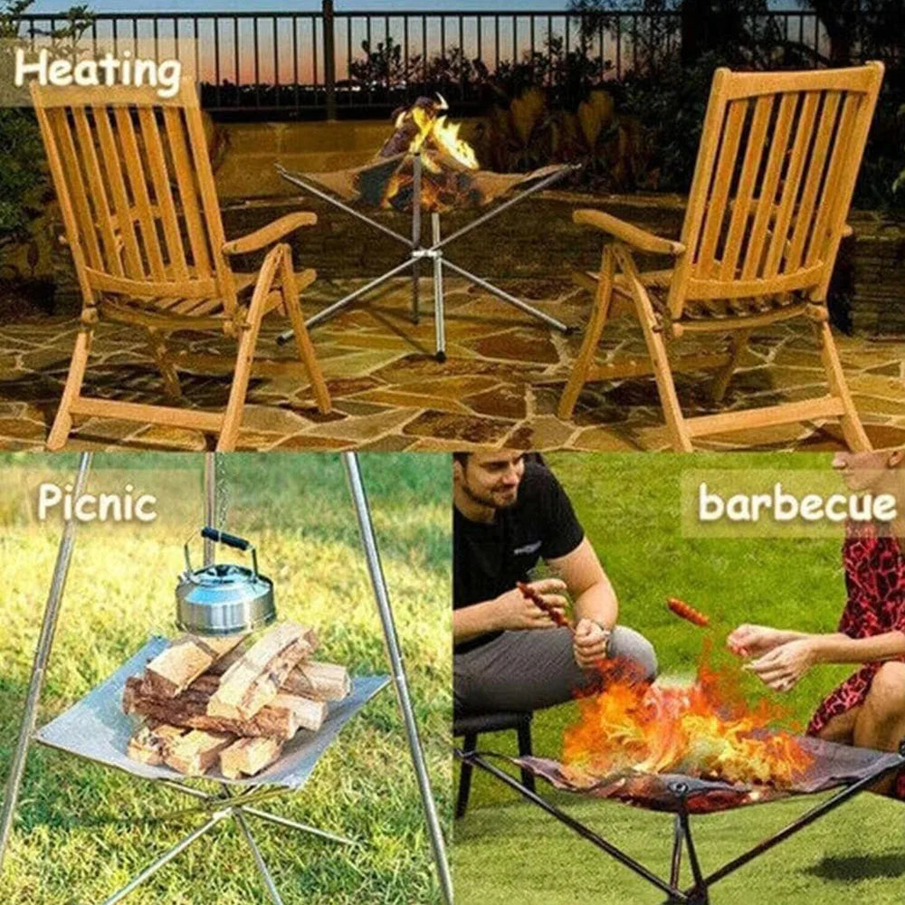RVS Outdoor Camping Fire Rack | Vouwbare Mesh Fire Pit en Houtkachel Frame voor BBQ en Bonfire