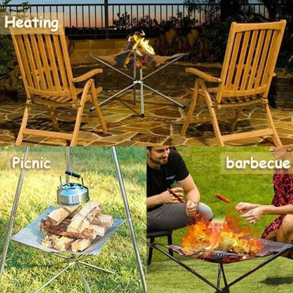 RVS Outdoor Camping Fire Rack | Vouwbare Mesh Fire Pit en Houtkachel Frame voor BBQ en Bonfire