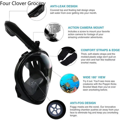 Full Face Snorkelmasker voor Kinderen en Volwassenen | Anti-Fog Duikmasker voor Veilig Ademhalen en Snorkelen