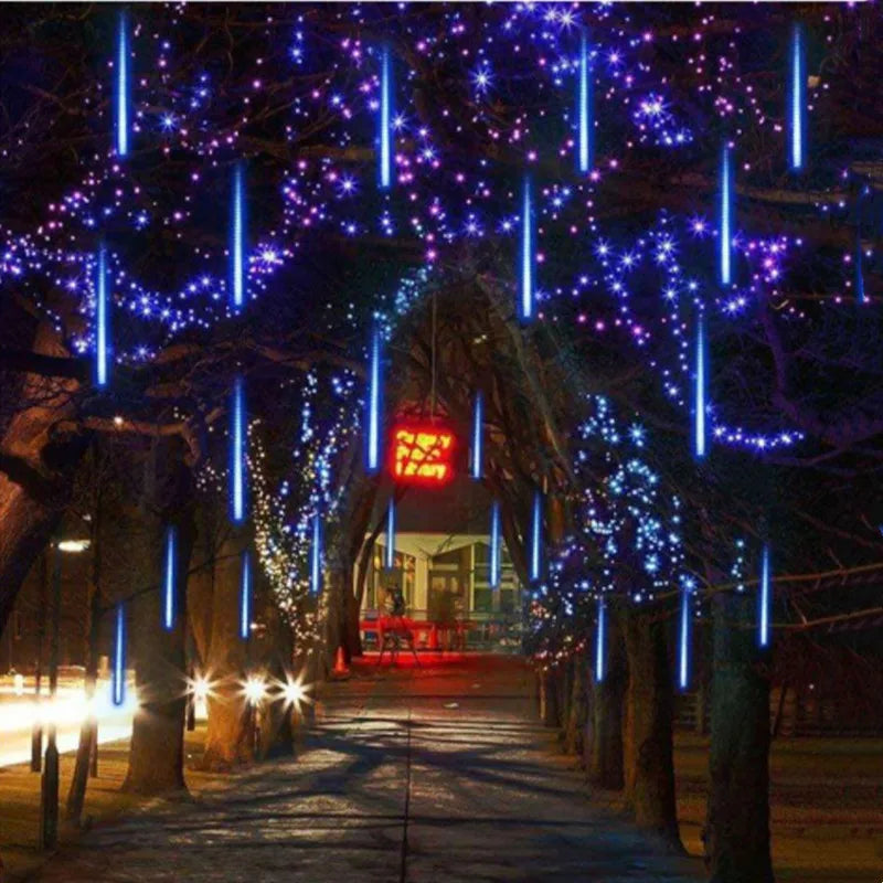 Wasserdichte LED-Meteorregen-Girlandenlichter – Weihnachts- und Straßendekoration, 30 cm/50 cm Röhren, EU-Stecker