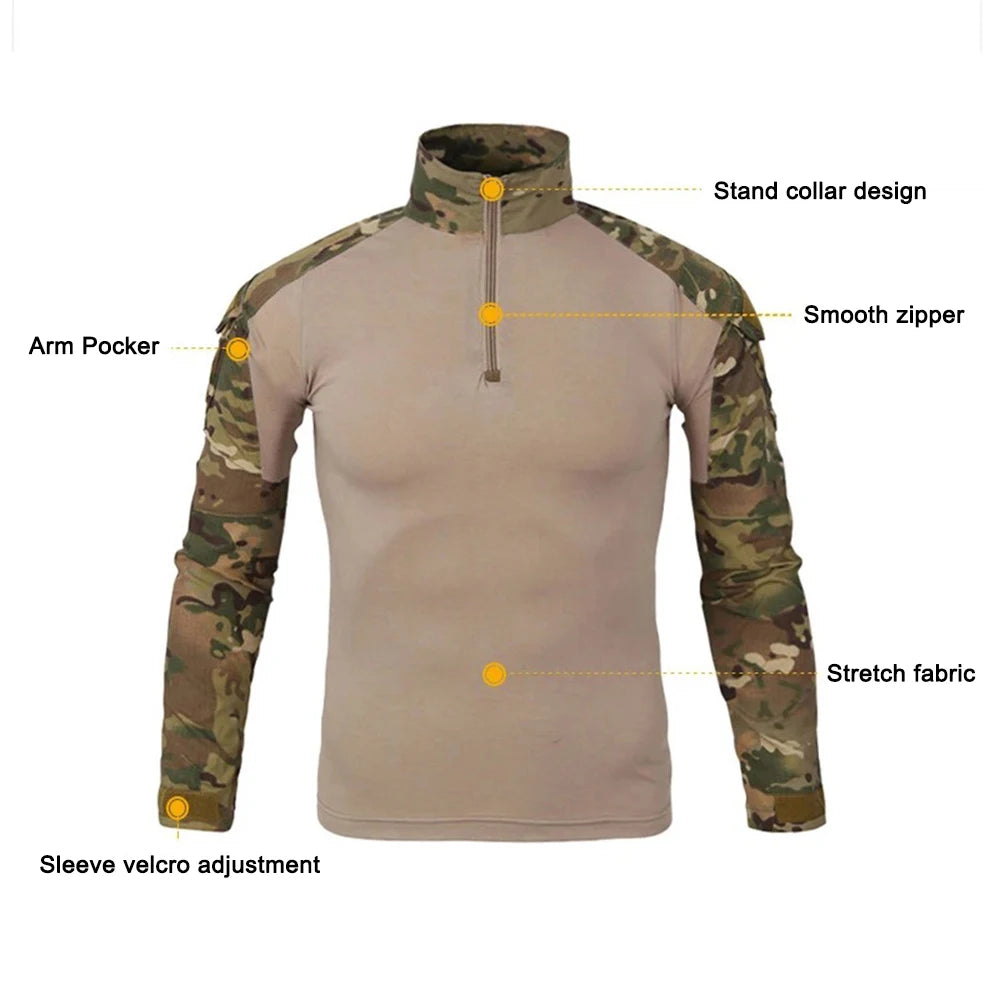 Taktisches Outdoor-Shirt für Herren – Camouflage-Langarmshirt, atmungsaktives Sportshirt für Wandern und Jagd