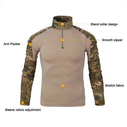 Taktisches Outdoor-Shirt für Herren – Camouflage-Langarmshirt, atmungsaktives Sportshirt für Wandern und Jagd